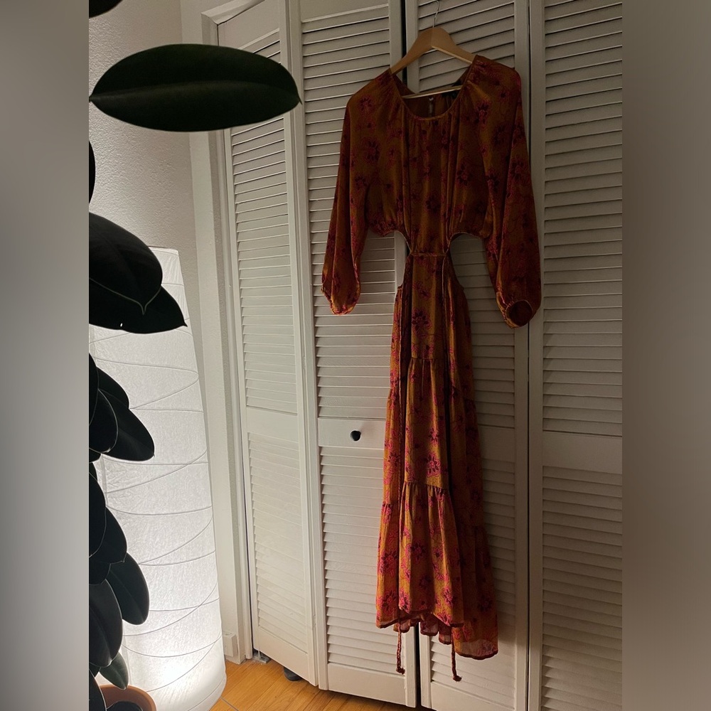 Jessica Simpson Orange, gold,  Pink Tiered Maxi Dress